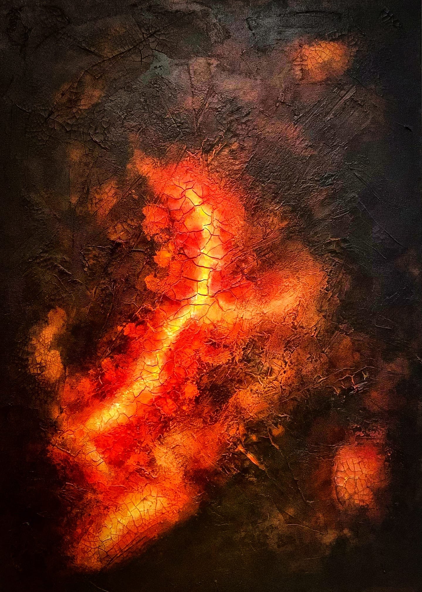 les peintures abstraites modernes uniques et originales comme IGNE TERRAE de julien Guénard, artiste à Givry comportent principalement des textures donnant un aspect organique.