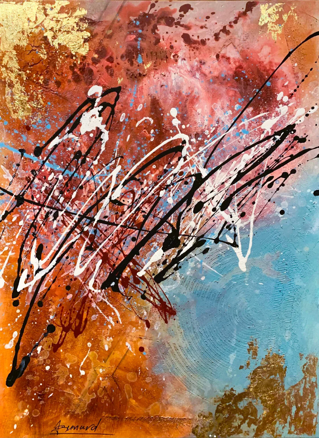 tableau abstraite contemporain avec feuille d'or de julien Guénard Artiste Peintre Abstrait Autodidacte à Givry