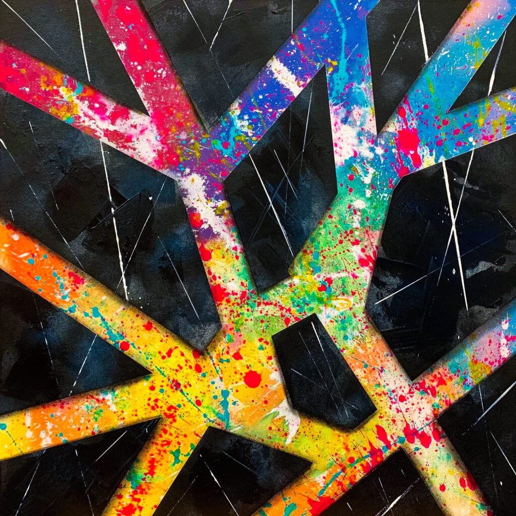 peinture abstraite multicolore fait main de julien Guénard en Bourgogne