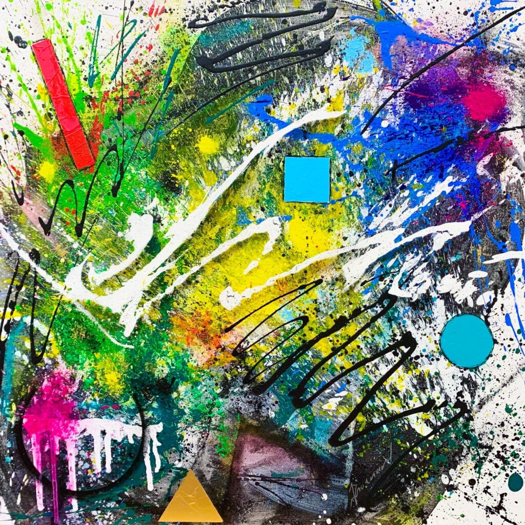 AERNERGYSEUM, un des Tableaux abstraits multicolores contemporains de Julien Guénard, Bourgogne.
