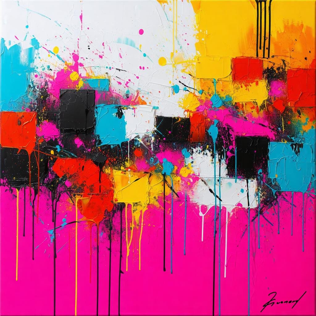 création à l'aide de l'intelligence artificielle, d'une peinture abstraite contemporaine colorée.