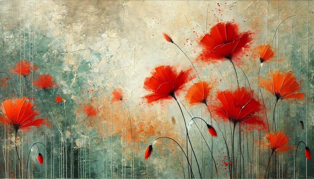peinture abstraite d'un champ de coquelicot générée par intelligence artificielle.