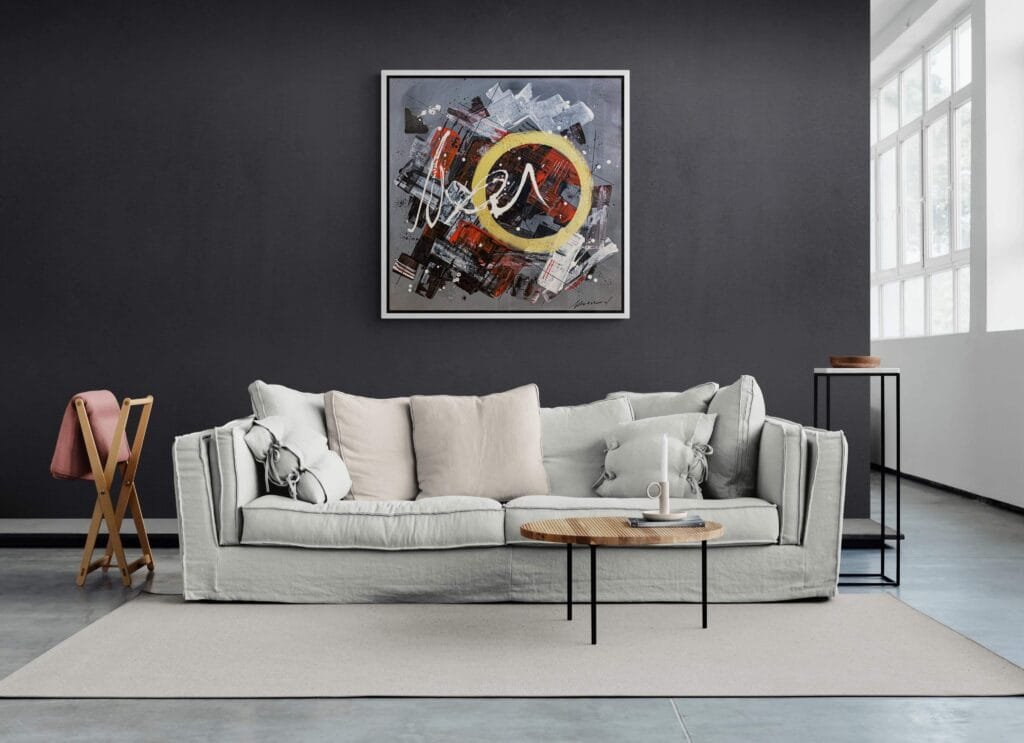 peinture abstraite moderne au couteau 2 tableaux de peinture abstraite contemporaine présenté dans un salon moderne