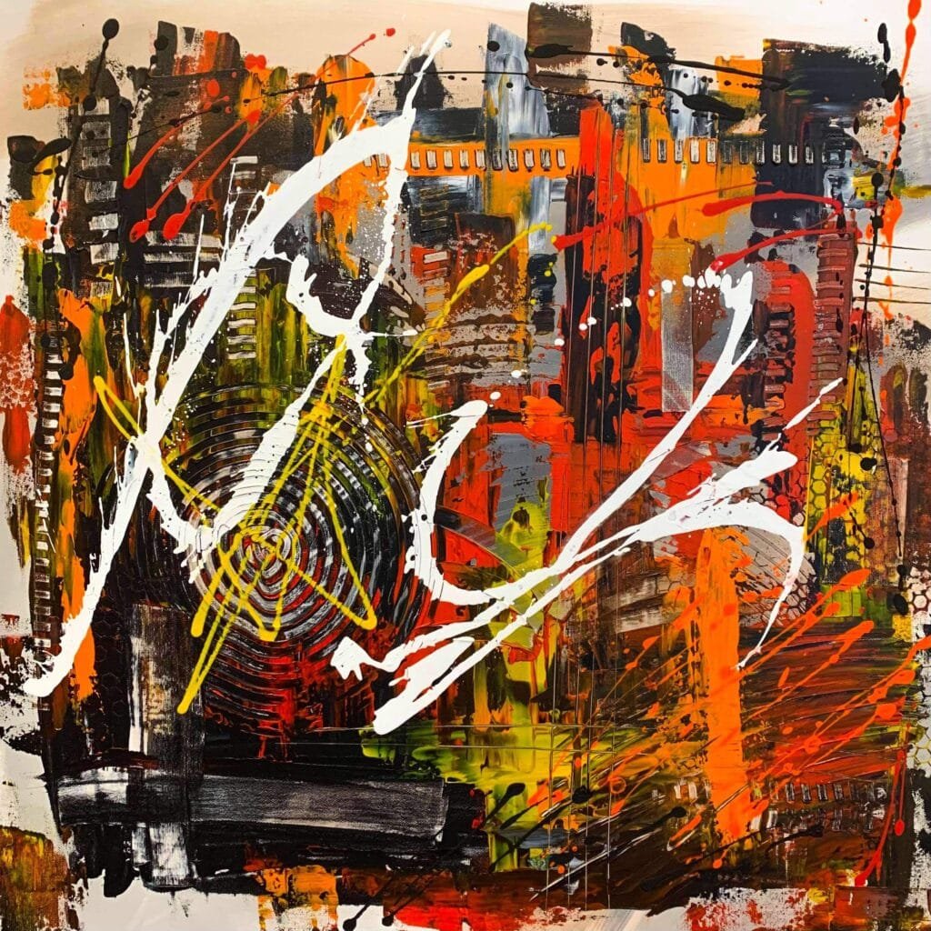 peinture abstraite contemporaine et moderne au couteau fait main.