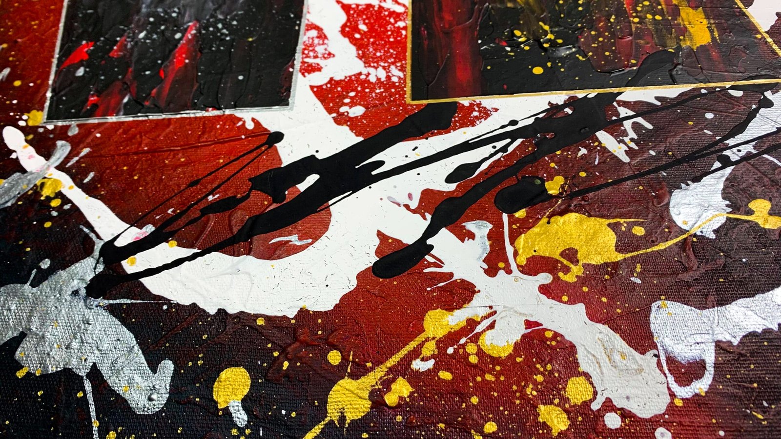 Détail d'une peinture abstraite moderne unique et originale peinte au couteau, création de Julien Guénard