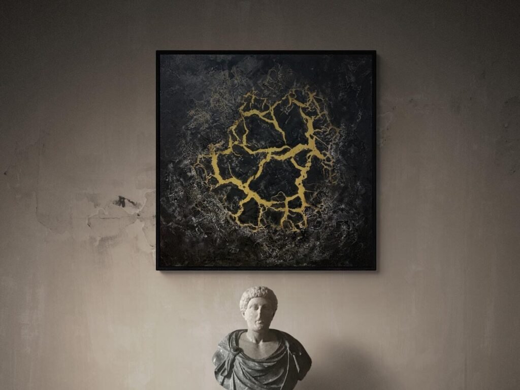 mock up coracinum Photographie présentant une œuvre abstraite contemporaine et moderne intitulée Coracinum de l'artiste Julien Guénard situé à Givry 71640 en Bourgogne.